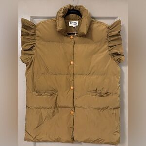 BUCKETLIST Tan Puffer Jacket with Ruffled Sleeves